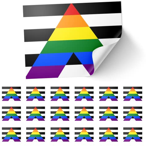 20 X Straight Ally Pride Stickers – Ally Flag Decals 8.5cm x 5.5cm – Rainbow “A” Black and White Stripe Stickers for Laptops, Scrapbooks, Festivals, and Crafts