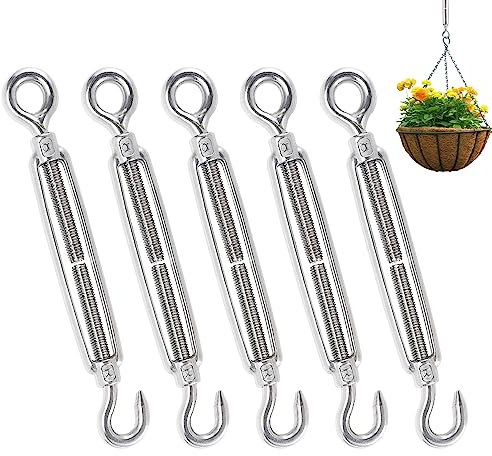 mizikuu 5 Stück M6 Spannschloss, Seilspanner Edelstahl 304 Drahtspanner Verstellbare Spannschraube Haken Augen Spannschloß mit Haken Öse für Gespannte Seil Verschärfen Effekt Regulieren Seilzubehör