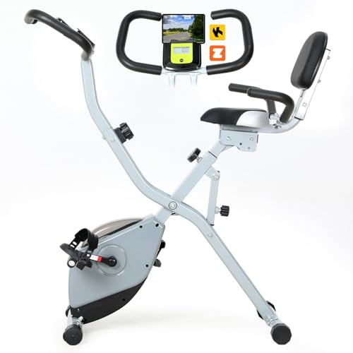 ISE 2-IN-1 Vélo d'Appartement Pliable, Velo Appartement Cardio Training 8 Niveaux Résistance Magnétique, Ecran Multifonction, Vélo Biking avec Dossier Réglable/Hauteur Réglable, Bluetooth, Ergonomique