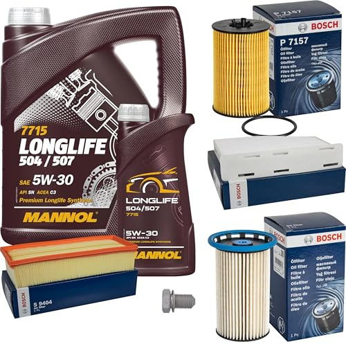 Inspektionspaket Wartungspaket Filterset mit 6 L Motoröl Longlife 5W-30, Ölfilter, Innenraumfilter, Luftfilter, Kraftstofffilter, Verschlussschraube