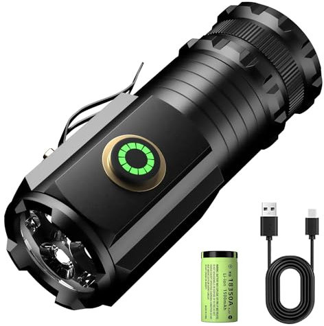 ASORT LED Taschenlampe Mini Extrem Hell，5000 Lumen Aufladbar，5 Lichtmodi kleine Torch mit Magnete und Langer Betriebsdauer，3* Starke Lampenperlen，IPX6 Wasserdicht, für Camping，Wandern，Outdoor，Notfälle