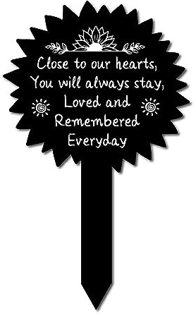 CREATCABIN Sun Shape Memorial Stakes Grave Printing Remembrance Plaque Acrylic Waterproof Memorial Garden Stake for Outdoors Yard Grave Decoration Memorial Gifts 10 x 6inch