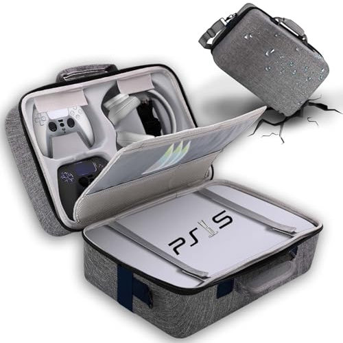 Funda de transporte rígida para PS5, funda protectora portátil de viaje para PS5 / PS5 Pro, bolsa de almacenamiento de gran capacidad para PlayStation 5 compatible con controlador de consola para