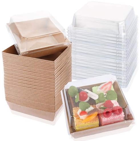 APACALI 100 Pack Cake Slice Boxes, 12cm Charcuterie Boxes with Clear Lids, Cake Boxes for Cake Portions, Individual Cake Slice Boxes for Bakery Cakes Sandwiches Cookies, Brown