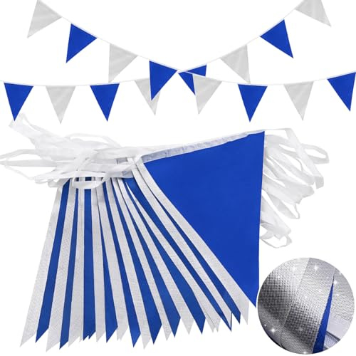 Navy Blue and Silver Reusable Bunting Banner，Topeedy 20m52pcs Outdoor Waterproof Pennant Flags Perfect for Birthday Wedding Party Decoration