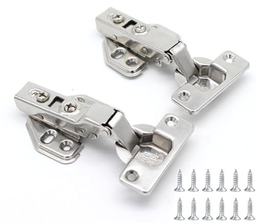 2 Pcs Kitchen Units Door Hinges with 12PCS Screws, Soft Close Cupboard Wardrobe, Folding Doors Hinge Full Overlay Mute Cabinet Hinges Replacement Concealed Kitchen Bedroom Cupboards Cabinet