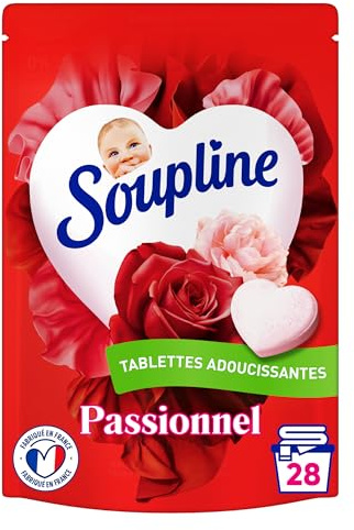 Soupline, Adoucissant Linge Tablettes, Roses & Pivoines, 28 Tablettes | Tablettes adoucissantes solides, 89% d'origine naturelle pour une douceur florale intense, Formule saine sans eau ajoutée
