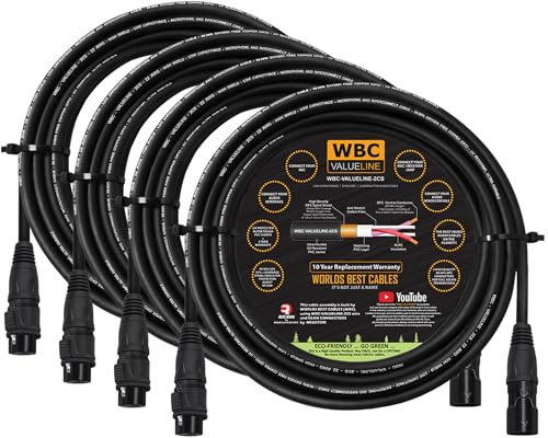 WBC-VALUELINE-2CS (22 AWG) - 4 Units - 10 Foot–Low-Capacitance Shielded Balanced Flexible Microphone, Active-Speaker & Interconnect Cables with Neutrik-Rean IP65 Rated Gold XLR Connectors