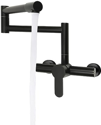 Wand Wasserhahn, Küchenarmatur Wandmontage, 360° Drehbar Faltbar Mischbatterie, Einhebelmischer Spültischarmatur für Küche, Bad - G1/2 Schnittstelle (Schwarz)