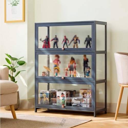 Vaianna Vitrine de Collection, Vitrine de Collection Acrylique,Résistant à La Poussière, Cadre en Bambou Naturel, Idéal pour la Maison et Le Bureau (Black, 3-floors-80cm)