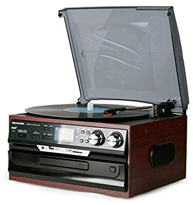 CAFIEDR Giradischi Hi-Fi&Home Bluetooth con Lettore CD, Cassette, Radio e Scheda USB/SD, Amplificatore Integrato per Regalo, Riproduzione Musicale in Bar e ristoranti
