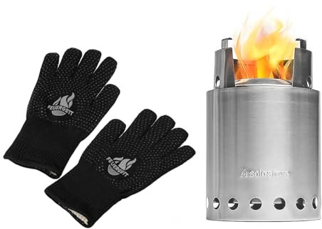 FEUERGOTT - Solo Stove Titan Set, Campingkocher mit Grillhandschuhen, tragbare Feuerstelle, rauchfreie Feuerschale, Outdoor Grill, Feuertonne für Garten, Camping, Terrasse