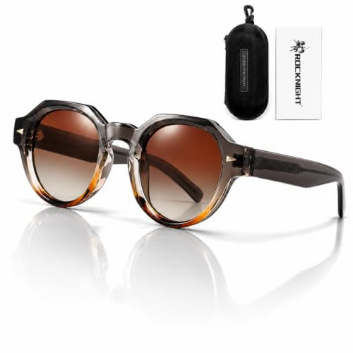 ROCKNIGHT Occhiali da Sole con Design Italiano Rétro, in Acetato, Polarizzati, Protezione UV, per Uomini e Donne, Durevoli, Adatti alla Pelle, Taglia Piccola e Media