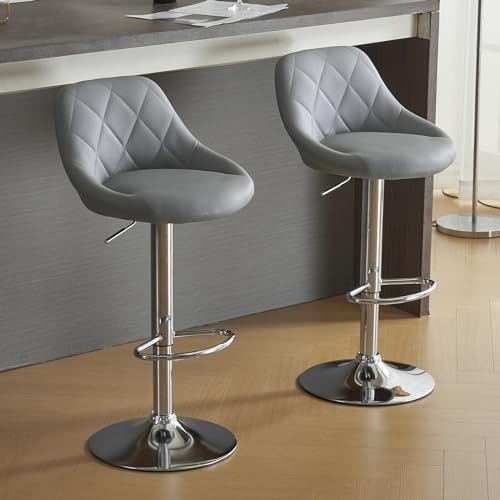 Bonnlo Barhocker 2er Set, Barhocker höhenverstellbar 83-103cm, Barstuhl drehbar mit Lehne, Esszimmerstühle aus Kunstleder, Hocker, Grau