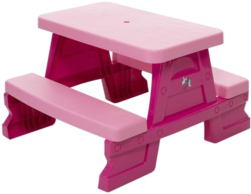 Dohany Kinder Sitzgruppe Picknick | Outdoor & Indoor Sitzgarnitur | Pink | Wetterfeste Kindersitzgruppe aus Kunststoff für Garten & Haus. Stabile Tisch und Bank Kombination für Kinder ab 2 Jahren.