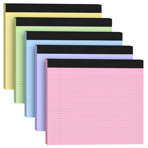 5 Pack Wide Legal Pads 11 x 9.5 Landscape Pink Purple Blue Green Yellow College Ruled Note Pad Narrow Ruled 30 Sheets per Notepad Perforated Writing Paper Thick Backboard Horizontal Pads of Paper