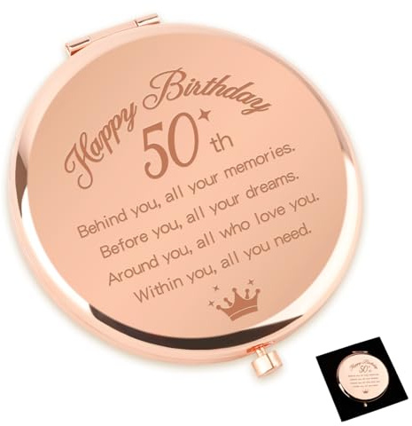 Gishnia Personalisierter Taschenspiegel zum 50. Geburtstag für Sie, Roségold, 6,7 x 6,7 cm, gerahmt, Vergrößerung, Schlafzimmer, Tischplatte