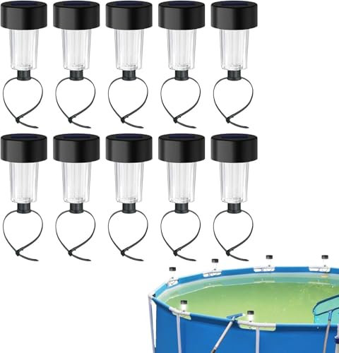 Poolbeleuchtung 10 Stück LED Solar Pool Beleuchtung für Frame Pools Aufstellpool Gartenpool Solar Zaun Licht Teichbeleuchtung Above Ground Pool Licht Outdoor Schwimmbecken Zubehör (Weiß Licht)