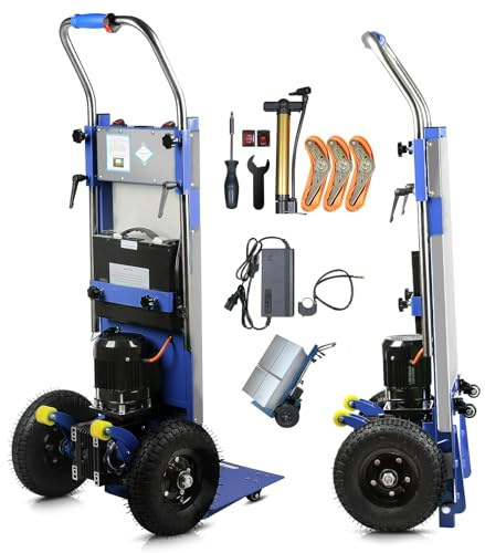 Afitdon Chariot électrique de 1250 W, échelle électrique avec capacité de charge de 900 lbs, escaliers et descentes, monter les escaliers lourds avec corde de sécurité et pompe à air pour le transport