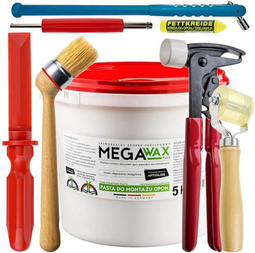 Stix Kit de montage de pneus 8 pièces – 5 kg de pâte de montage, pinceau, grattoir, craie pour pneus, outils de valve, pince d'équilibrage et rouleau de pression