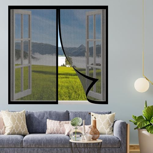 Mosquitera Ventana Extensible 115 x 85 cm sin Taladrar Autosellada Protección Contra Mosquitos para Todas Las Puertas y Ventanas, Negro