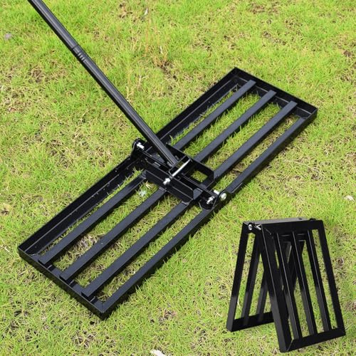 DEEGETEL Rastrello livellatore per prato, in acciaio con piastra di messa a terra da 76,2 x 25,4 cm, manico lungo regolabile da 198,1 cm, strumento da cortile per erba, campo da golf, terreno