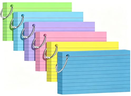 300 PCS Flash Cards Revision Cards. 3x5 Inch (127x76mm) Kraft Paper Notecards with 6 Metal Binder Ring, Double Sided Flshcards for Office, Home and School