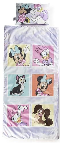 Set sacco a pelo e cuscino Disney Minni, Minnie Mouse - Comodo sacco nanna da viaggio con manico, ideale per gite scolastiche e pigiama party