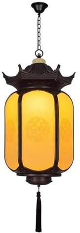 MESCXTY Petite Suspension d'extérieur de Style Chinois, Lustre de pavillon Hexagonal Traditionnel, Lanterne de Palais Chinois E27 pour Gazebo, Patio, Chemin, Jardin, Cour(Small, A)
