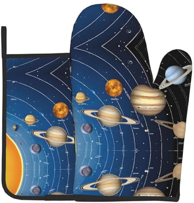 Outer Space Solar System Print Oven Mitts and Pot Holders Sets Waterproof Kitchen Mitts with Storage Rope for Microwave, Stove, and Outdoor BBQ