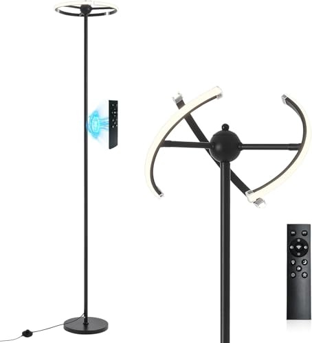 POWROL Lampada da Terra160 cm Orientabile a 3 Livelli Lampada ad Arco Base Appesantita Piantana LED 3 Colori Design Sferico Nero con Interruttore a Pedale Facile da Controllare Corridoi