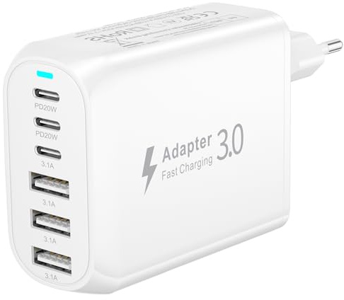 USB-C-laddare, snabbladdning, 60 W 6-port USB-C-kontakt multi-laddare iPhone snabbladdningsuttag typ C snabbladdare för iPhone 17 16 15 14 13 12 11 Pro MAX, Samsung Galaxy S25 S24 S23