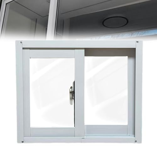 Weiße Kellerfenster, Schiebefenster aus Aluminiumlegierung mit Sicherheitsglas und Insektenschutzgittern, Geeignet for Wohnhäuser, Hühnerställe(40x40cm/16x16in)