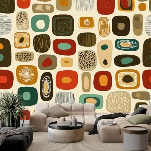 Vlies Fototapete Mittelalterlich Retro Mode Geometrisch, 3D Effekt Panorama Tapeten Kinderzimmer - Wandtapete Vliestapete für Wohnzimmer Schlafzimmer, Beige, 150 x 105 cm (B x H)
