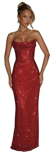 JAEDEN Damen Pailletten Ballkleider Trägerlos Abendkleider Meerjungfrau Abschlusskleid Glitzer Partykleid