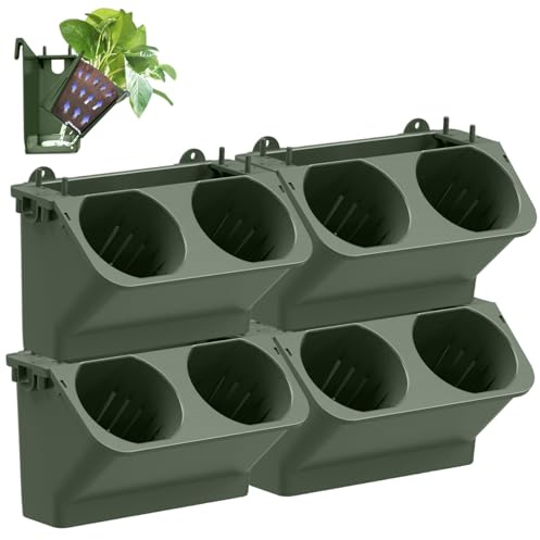 Latemeia Wall Planter, 4PCS 250ML Stackable Self Watering Vertical Wall Planter with 8 Pots, Plastic Hanging Plant Pots Holder for Indoor/Balcony/Terrace Decoration, Décor de pelouse