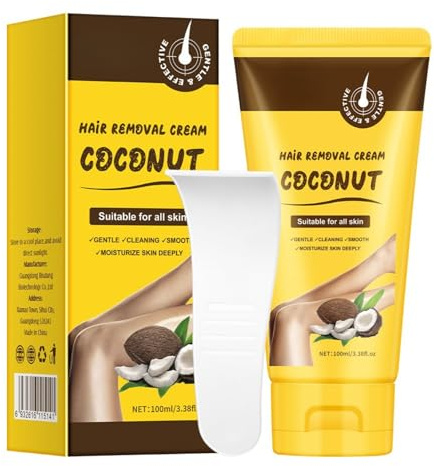 Hair Removal Cream for Women Men, Coconut Oil Depilatory Cream for Sensitive Skin, Facial Hair Removal Cream for Upper Lip Chin, Bikini Area Legs Underarms Body Hair Remover, 100ml