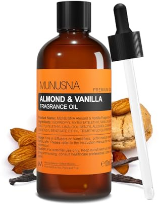 MUNUSNA Almond and Vanilla Fragrance Oil 100ml for Diffusers | Warm Sweet Aromas with Almond and Vanilla Notes for Home Aromatherapy, Candle Making and Soap Making