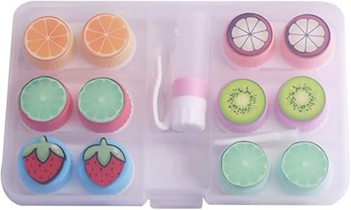 Niltracy Contact Lens Case Cute Fruit Contacts Colored Lenses Case Container Holder Storage Box Travel Kit 6 Pack (Tweezers and Applicator Set Included)