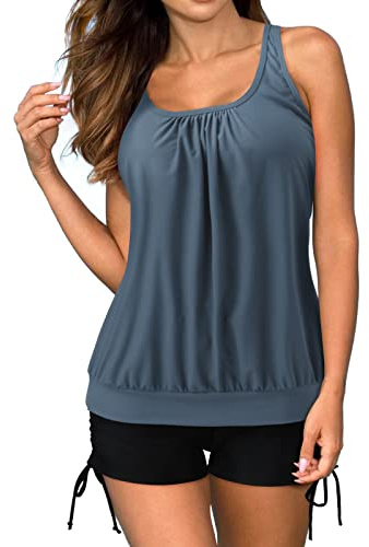 Maillot de Bain Transbronzant Haut Tankini Femme Maillots de Bain Tankini pour Femmes, Maillots Deux pièces, débardeur à Motif avec Shorty, Short Femme Long Tanga Confort
