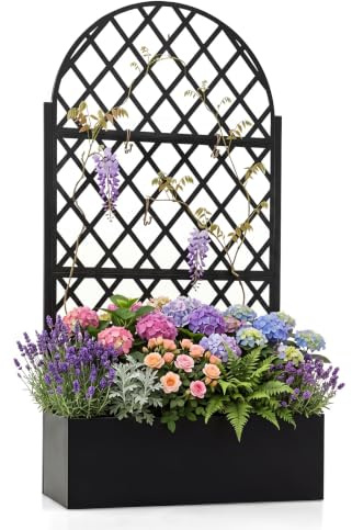GOPLUS Jardinière avec Treillis en Métal Galvanisé pour Plantes Grimpantes