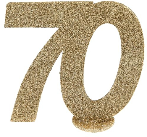 Jubiläumszahl 70 in Gold glitzernd zum Aufstellen, 10 cm