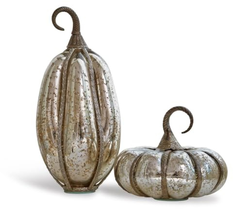 Loberon Kürbis 2er Set Kiyo, Silber | Zwei Formen, mundgeblasen, kunstvoll verzierte Dekoobjekte, Dekoration, Wohn-Accessoires, Glas, Aluminium