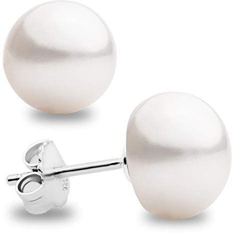 Perlenohrringe Damen und Frauen Ohrstecker, Süßwasser Zuchtperlen Knopfperle - SECRET & YOU - Perlen Ohrstecker Sterling Silber 925 - Erhältlich in 10 Größen von 4 mm bis 13 mm