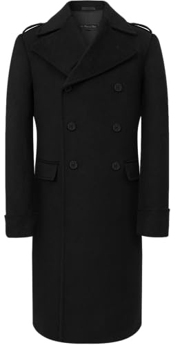 The Platinum Tailor Negro para hombre abrigo de lana y cachemira Gran Escudo largo doble de pecho pesado caliente Cromby invierno (52 (L))