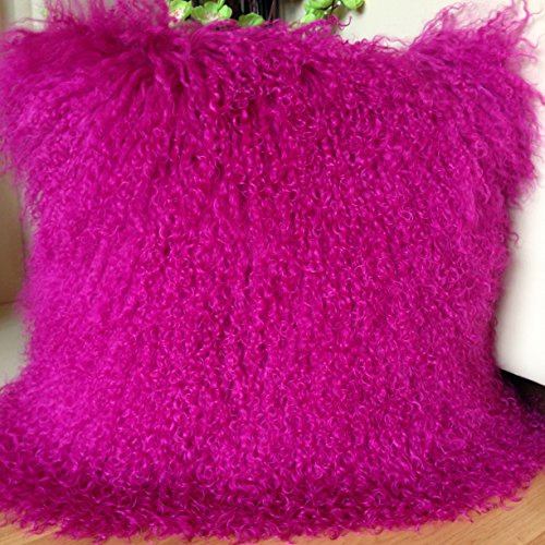Co-sy 40 * 40CM GENUINE MONGOLIAN SHEEPSKIN LAMB WOOL FUR CUSHION WITH PAD (Solid Pink)