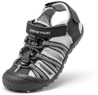 DREAM PAIRS Kinder Jungen und Mädchen Sandalen Outdoor Sportsandalen Strandsandalen Schwarz Klassische Sandalen Klettverschluss Atmungsaktiv Verschleißfest,Size 35,Schwarz/Grau,171111-K