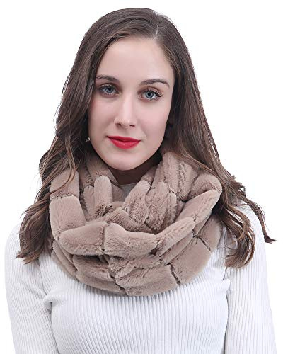 Lina & Lily Faux Fur Winter Double Loop Infinity Scarf (Khaki)