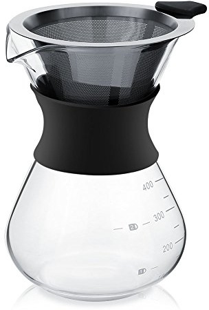 Topiky Coffee Maker Pot,Portable 400ml Delicate Manual Hand Drip Coffee Stovetop Espresso Maker Glass Pot Cup with Stainless Steel Filter