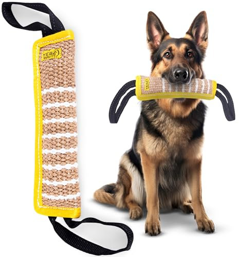 YES4QUALITY Dog Bite Tug Toy - 30x8 cm, Yellow - Durable Pull Toy with 2 Strong Handles - Tough Jute Bite Pillow for Medium to Large Dogs - Ideal for Tug of War, Fetch, K9, Puppy Training & Play